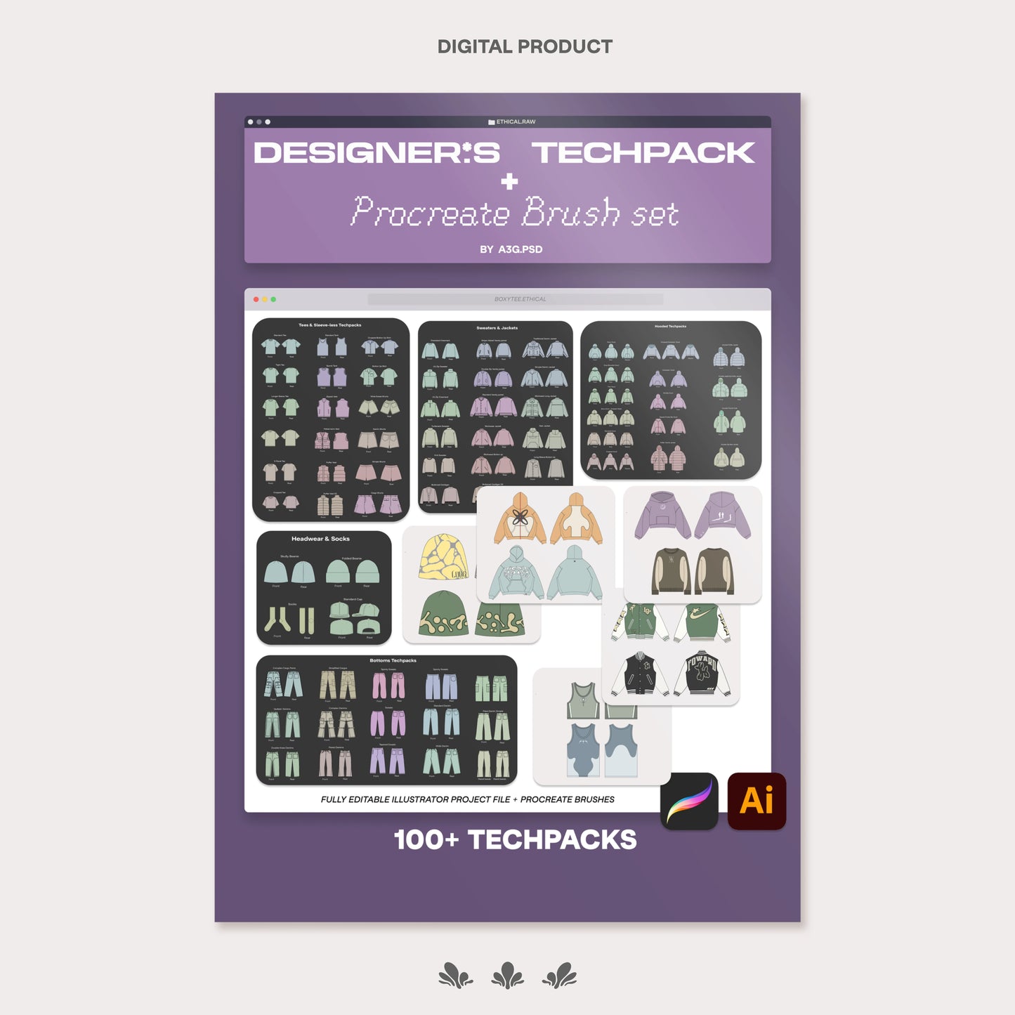 100+ Techpack & Procreate Stamp Brush set